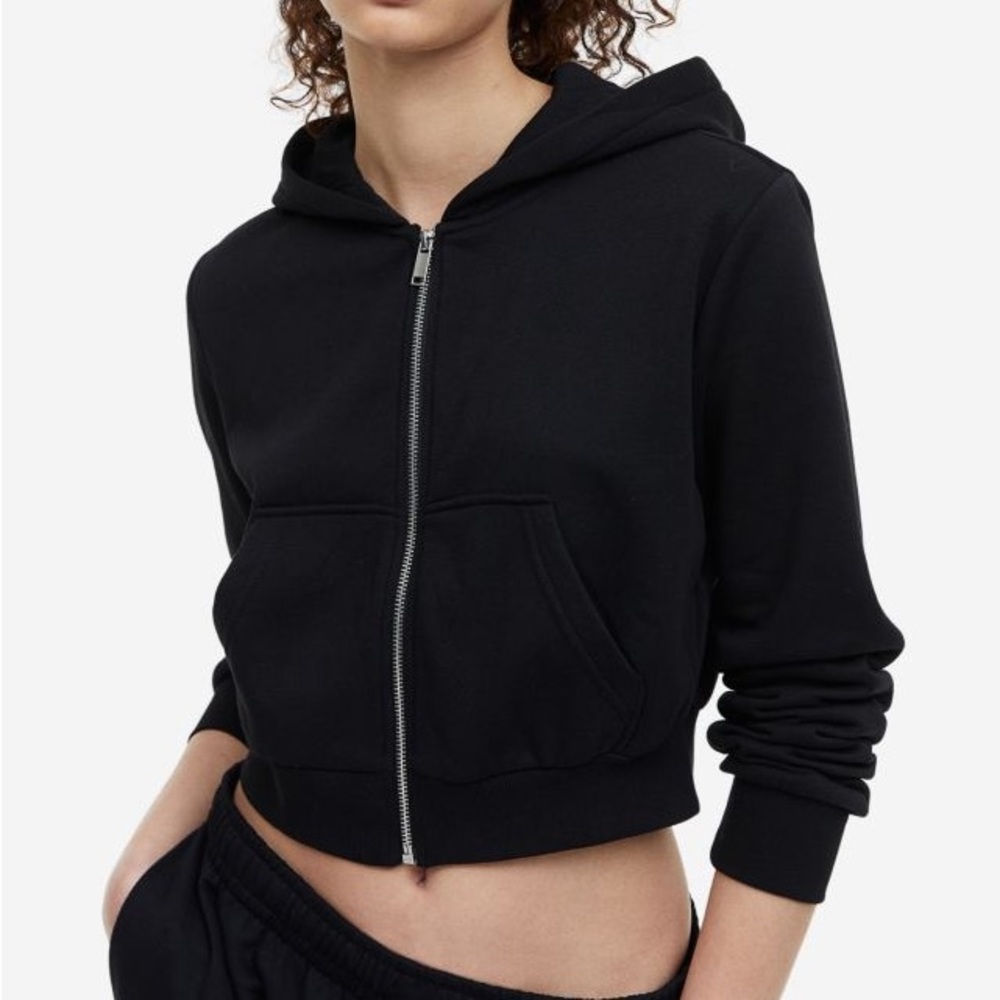 H&M Short Hooded Sweatshirt Jacket - Brown